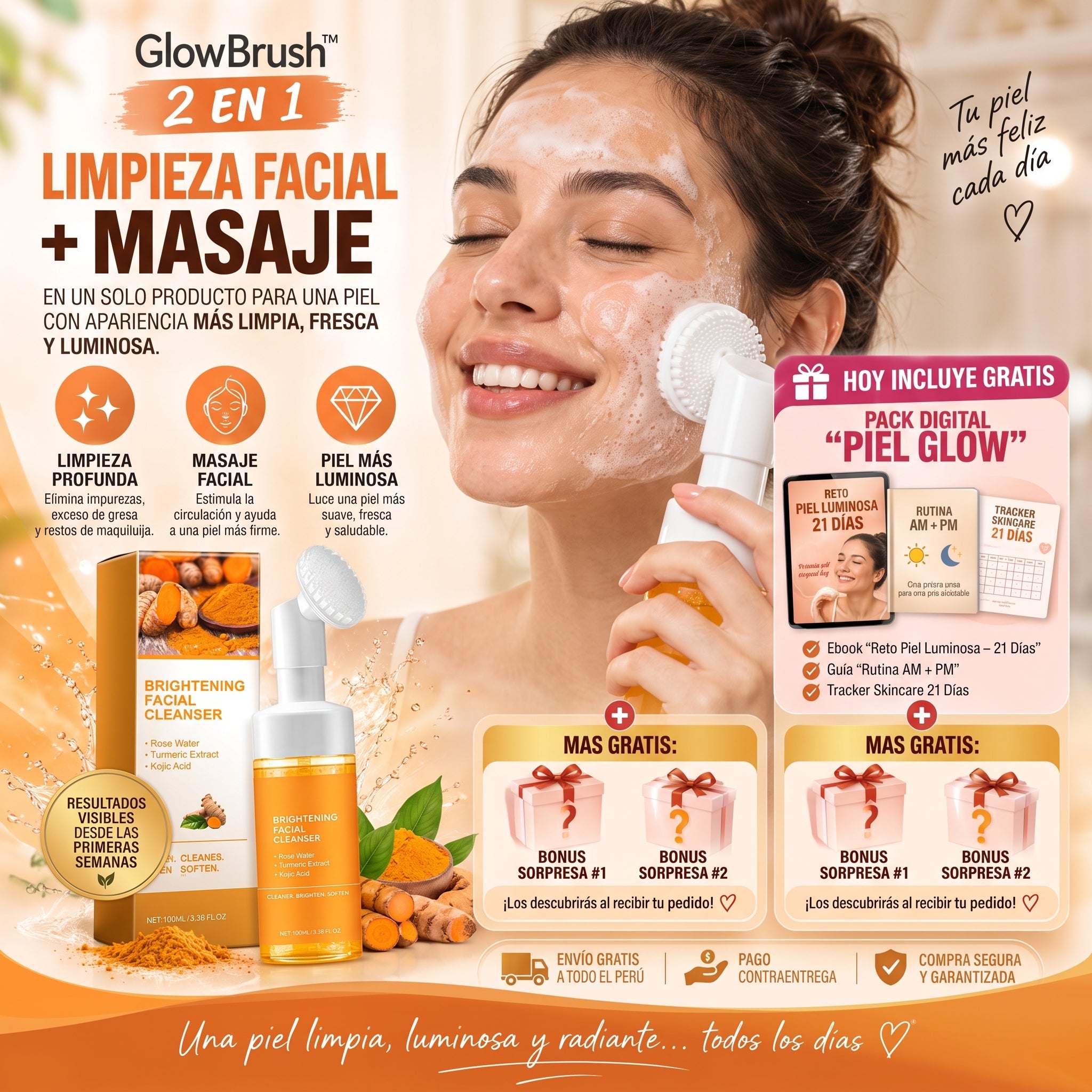 GlowBrush 2 en 1 - Limpiador Facial con Cúrcuma y Masaje