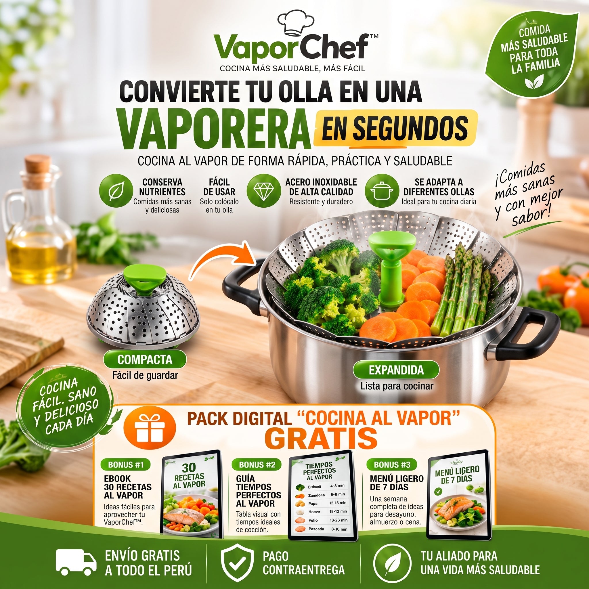 VaporChef - Vaporera Plegable Acero Inoxidable