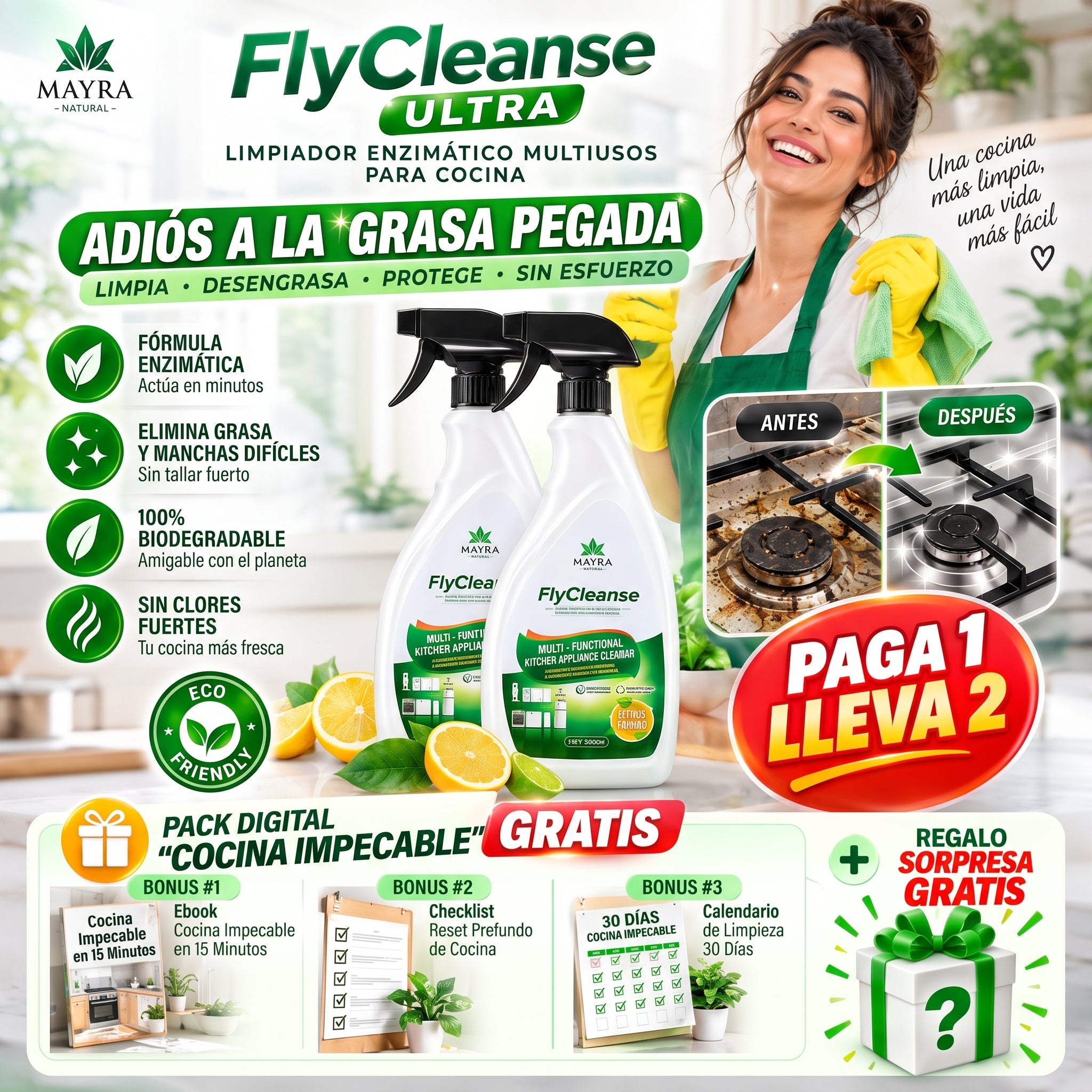 FlyCleanse Ultra - Limpiador Enzimático Multiusos para Cocina