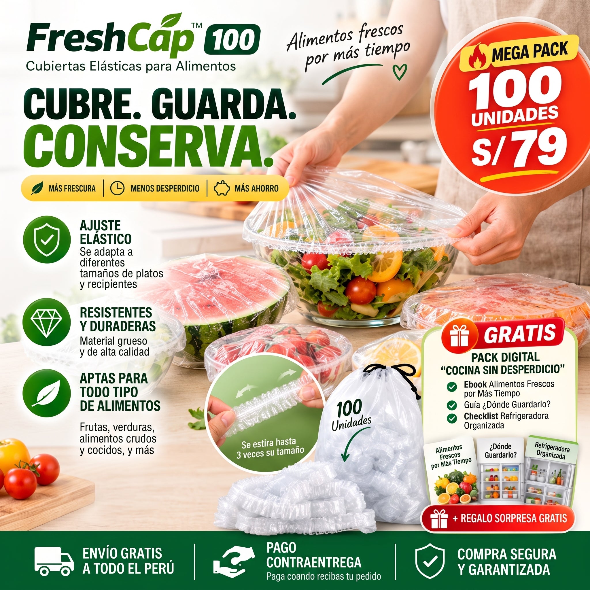 FreshCap™ 100 - Cubiertas Elásticas para Alimentos