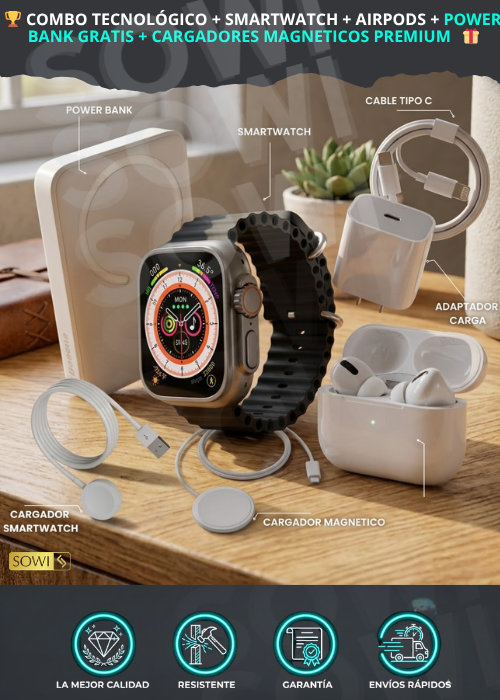 SMARTWATCH X8 UNIQUECON CON AIRPODS +POWER BANK +ETC
