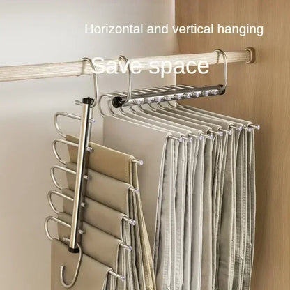 Folding Magic Pants Hangers 5/9layers Stainless Steel Space Saving Clothes Rack Organizer For Wardrobe Trousers Jeans Scarf