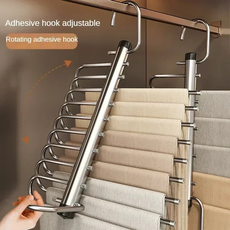 Folding Magic Pants Hangers 5/9layers Stainless Steel Space Saving Clothes Rack Organizer For Wardrobe Trousers Jeans Scarf