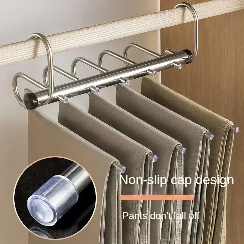 Folding Magic Pants Hangers 5/9layers Stainless Steel Space Saving Clothes Rack Organizer For Wardrobe Trousers Jeans Scarf