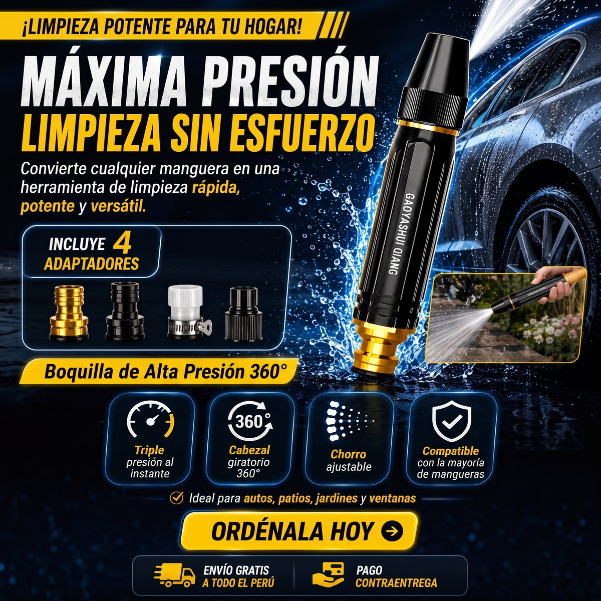 Boquilla Alta Presión 360° - Triple Presión + 4 Adaptadores