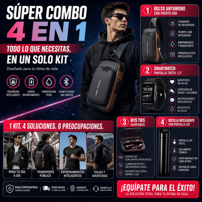 Super Combo Maletin Antirrobo Con Carga + Termo Digital + Reloj inteligente T500